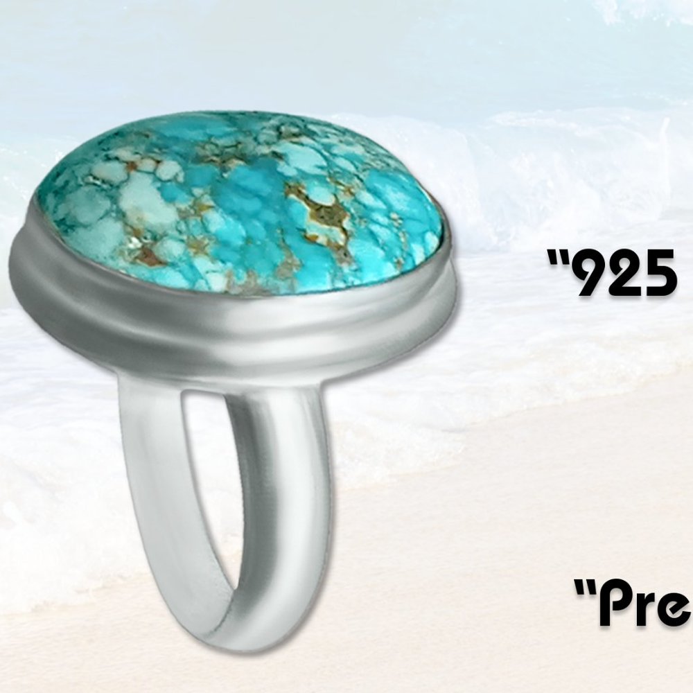 Eye Catching Real Beautiful Blue/Green Turquoise 925 SIlver Ring Women's Jewelry